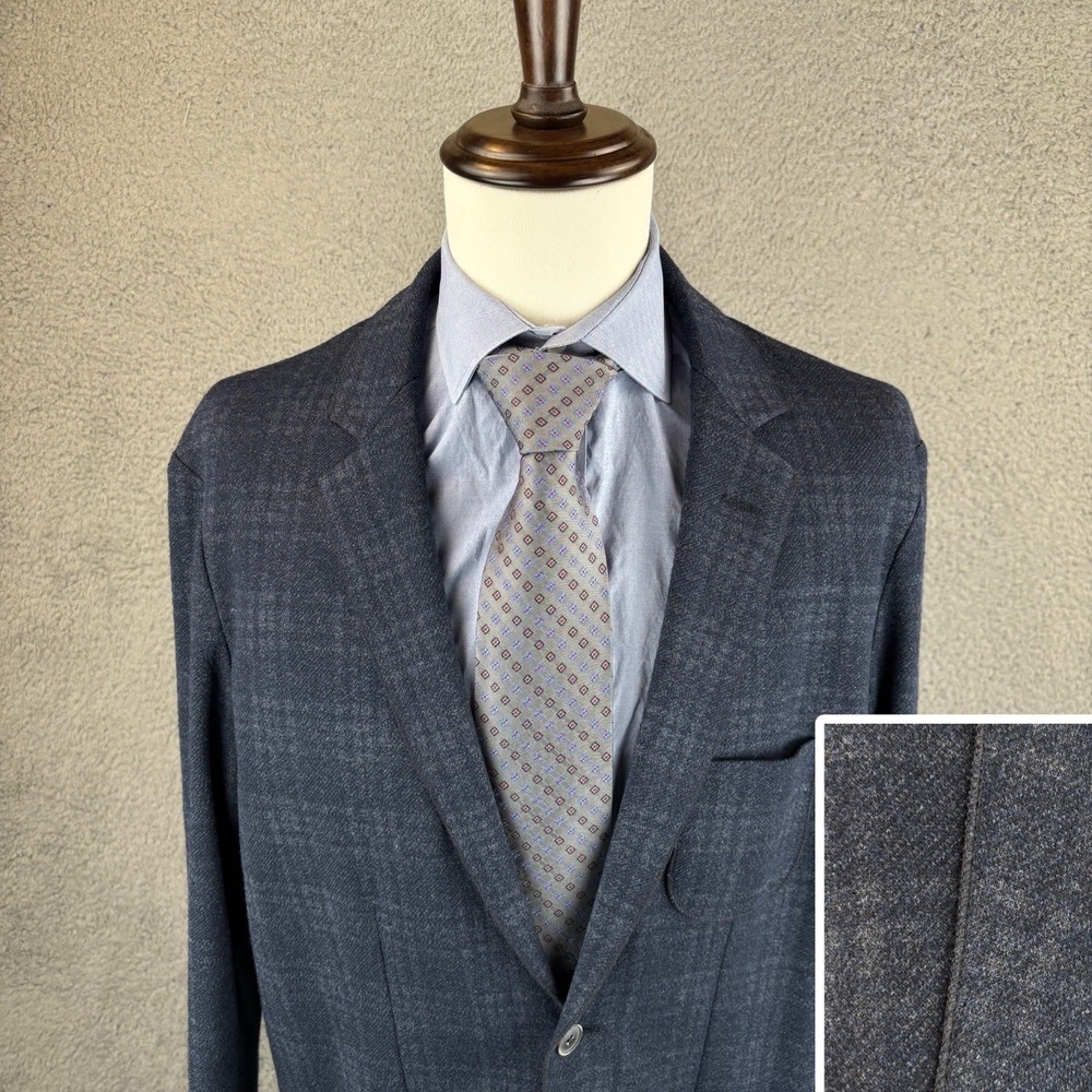 Bugatchi Mens Laser‎ Cut Blazer XL/42R Navy Plaid Soft Unstructured Sport Coat